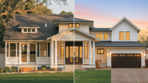 Before-and-after home extension transformations in Austin showing multiple space solutions