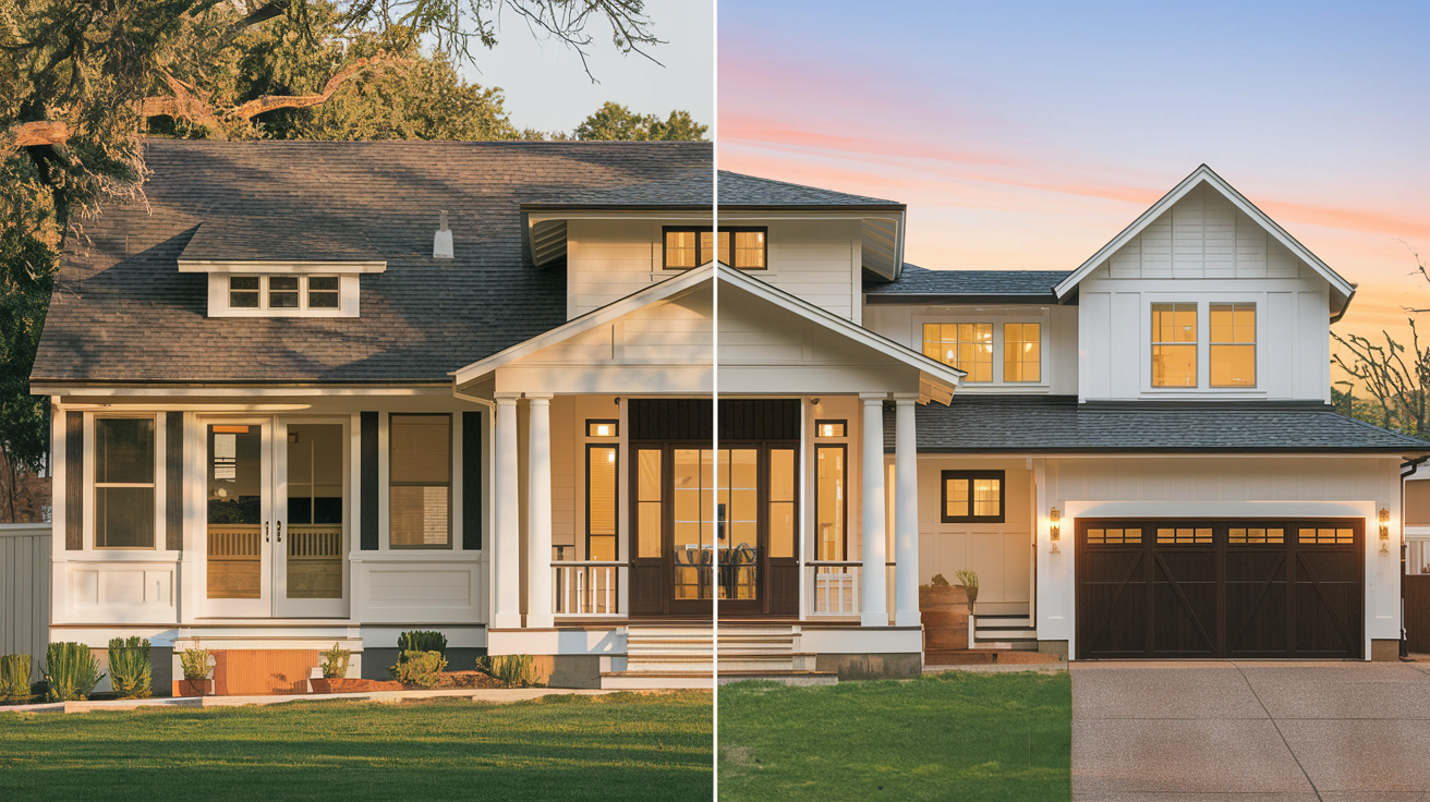 Before-and-after home extension transformations in Austin showing multiple space solutions