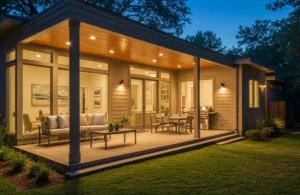 Contemporary Austin home remodel with minimalist design, large windows, and sustainable landscaping by Nu Horizon Remodeling