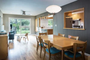 A cozy, well-lit dining space featuring clean lines and modern details, reflecting the success of a thoughtful home remodel in Austin.