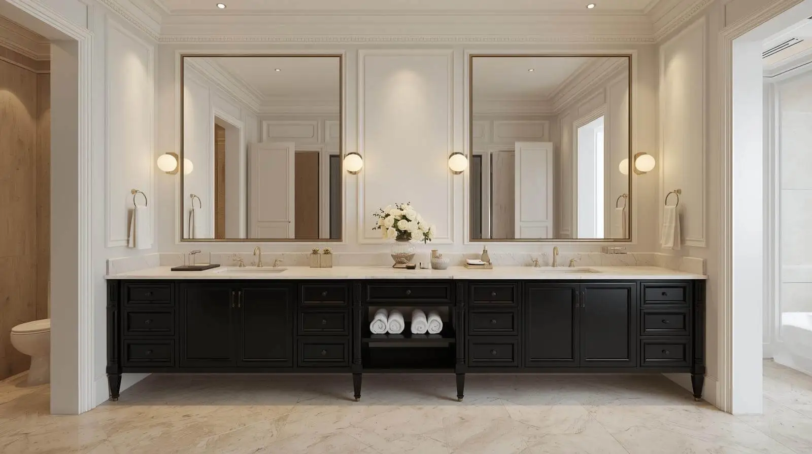 Bathroom Design With Black Double Vanity