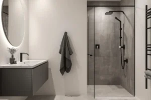 White Marble & Charcoal Gray Bathroom