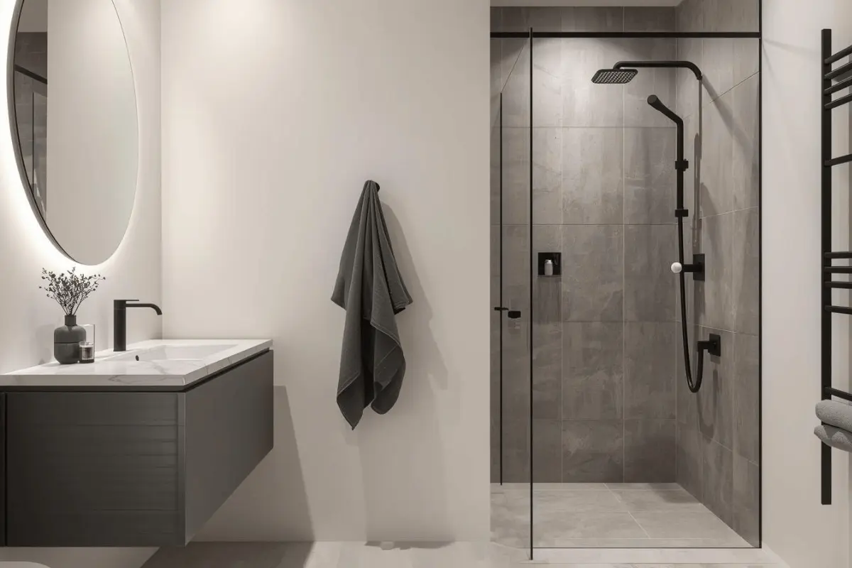 White Marble & Charcoal Gray Bathroom