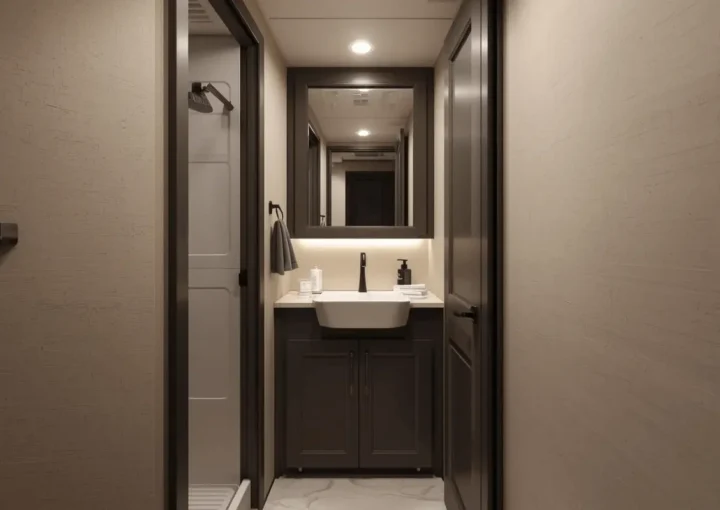 A compact RV bathroom remodel in Austin focused on space-saving layout, light colors, and durable finishes for daily comfort.