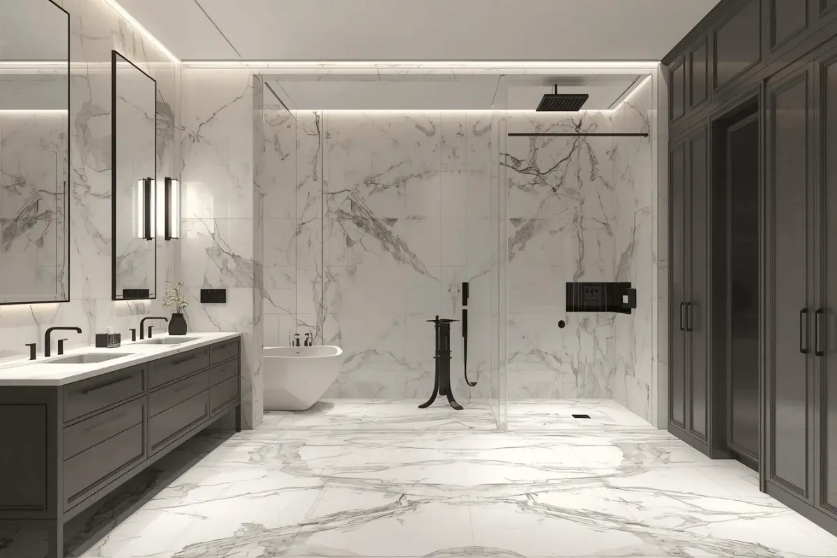 White Marble & Charcoal Gray Bathroom