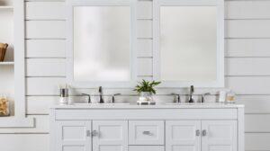 Diamond bathroom cabinets installed in a modern bathroom remodel with clean lines, durable storage, and balanced layout.