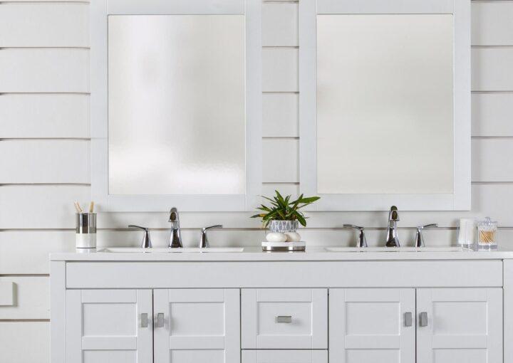Diamond bathroom cabinets installed in a modern bathroom remodel with clean lines, durable storage, and balanced layout.