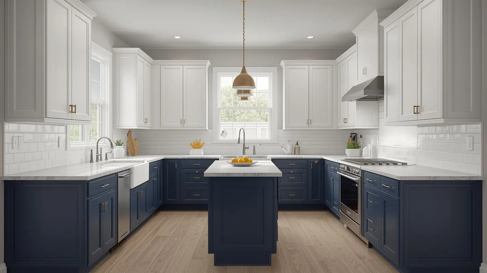 Two-Tone Transitional U Shaped Kitchen Layout