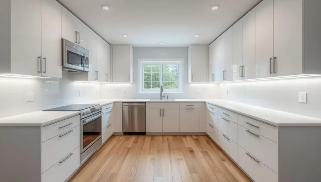 Modern U Shaped Kitchen Remodel with White Cabinets