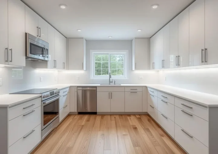 Modern U Shaped Kitchen Remodel with White Cabinets