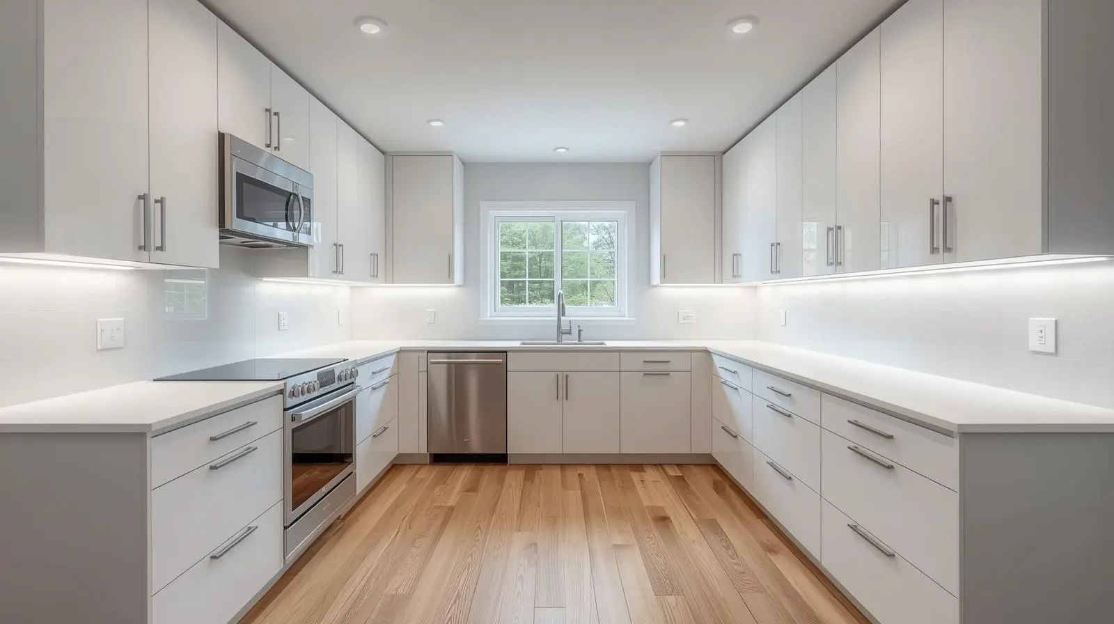 Modern U Shaped Kitchen Remodel with White Cabinets