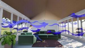 Bright and airy home with open windows and ceiling fans, showcasing a well-ventilated living space.